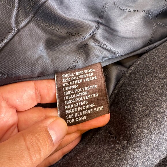 Men's Michael Kors Charcoal Gray Wool Blend Car Coat Overcoat XL Striped Scarf - Picture 5 of 15